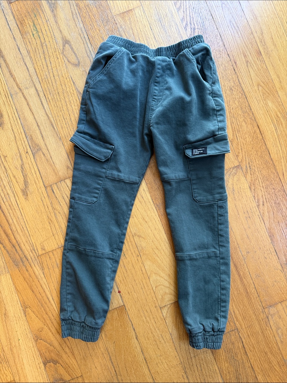 Kids Olive Cargo Jogger Pants with Elastic Ankles